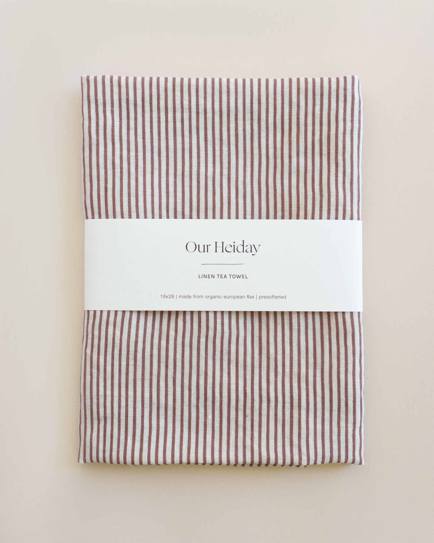wine colored striped linen tea towel