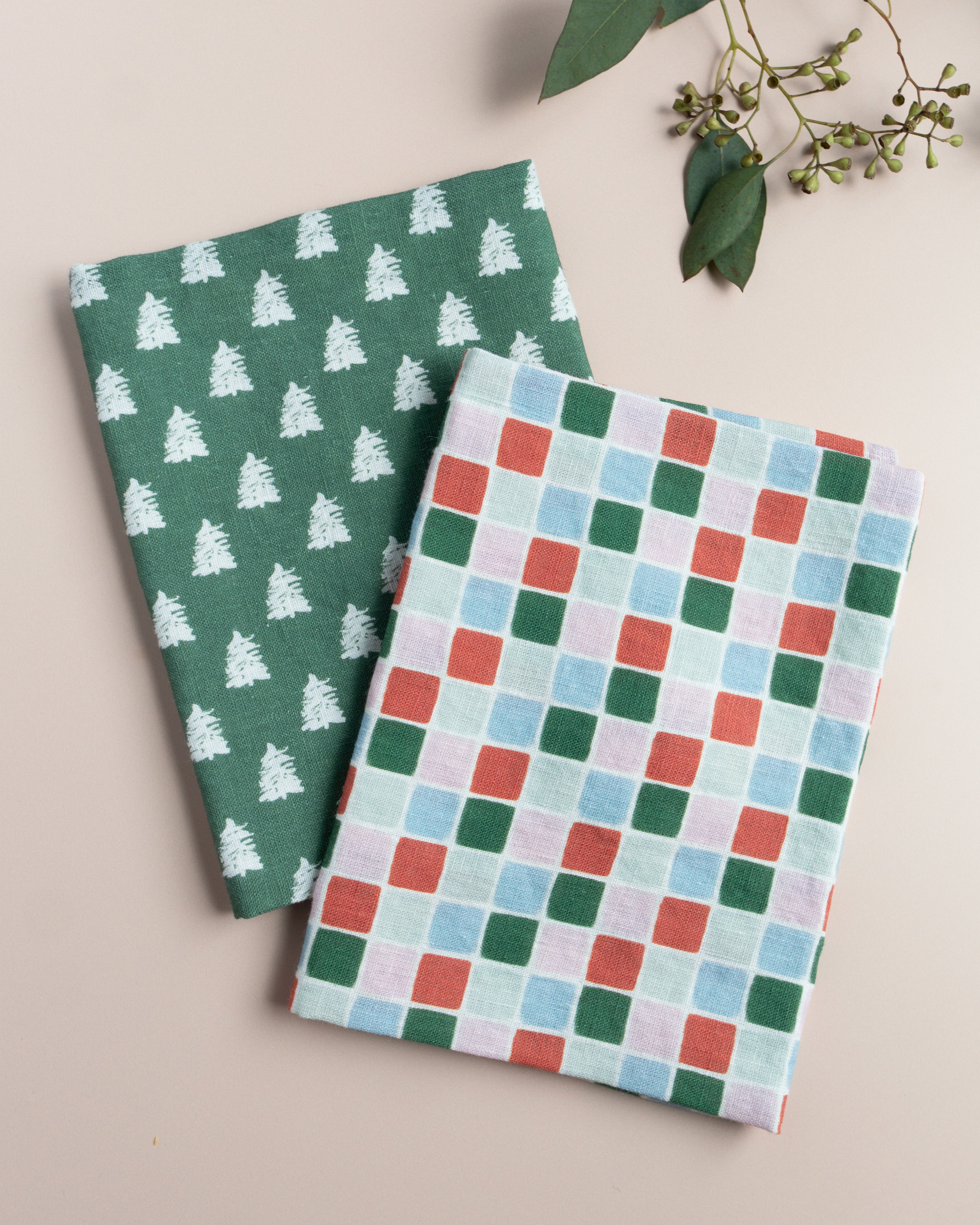 Festive Tile Holiday Linen Tea Towel