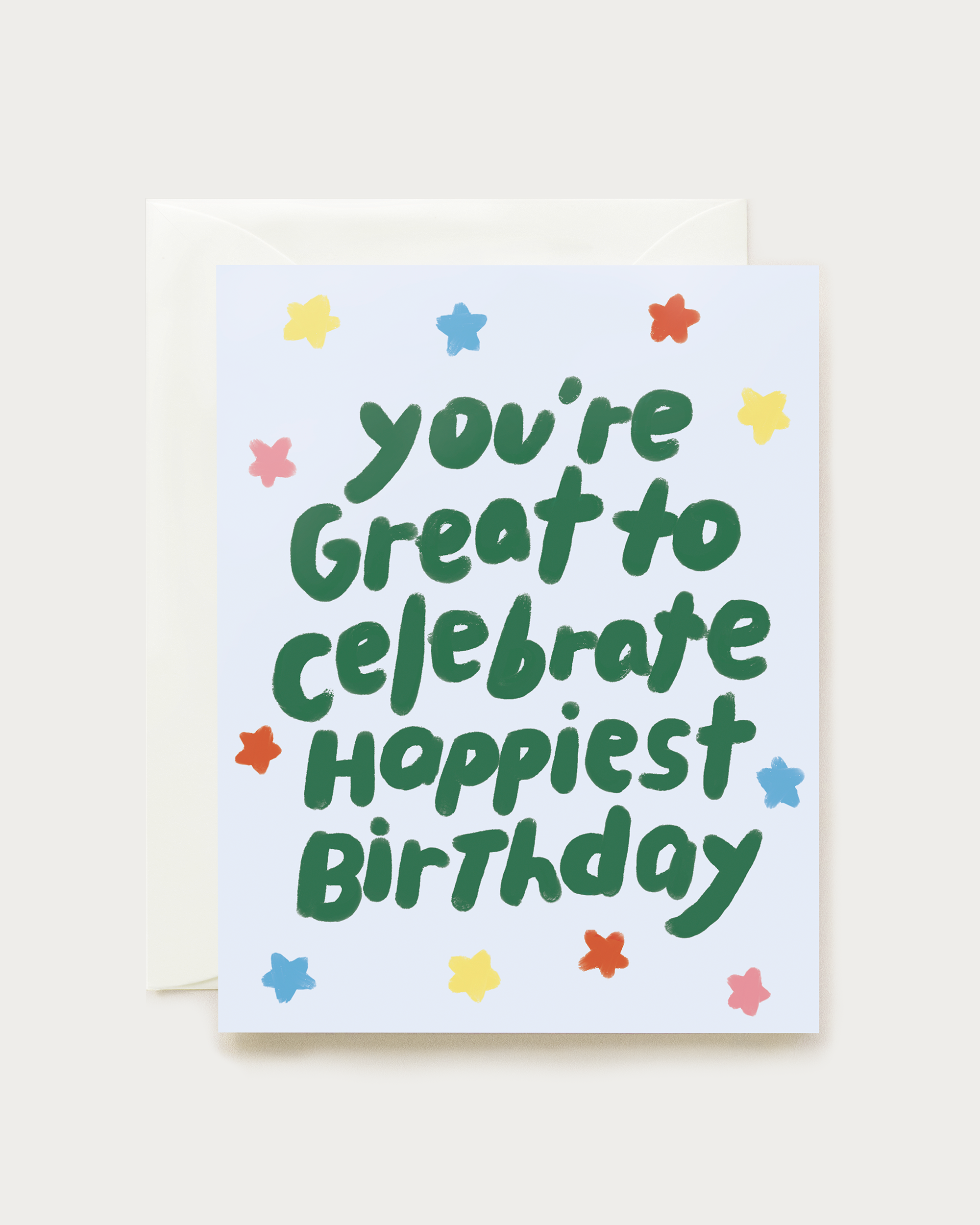 Birthday card with colorful text and star decorations