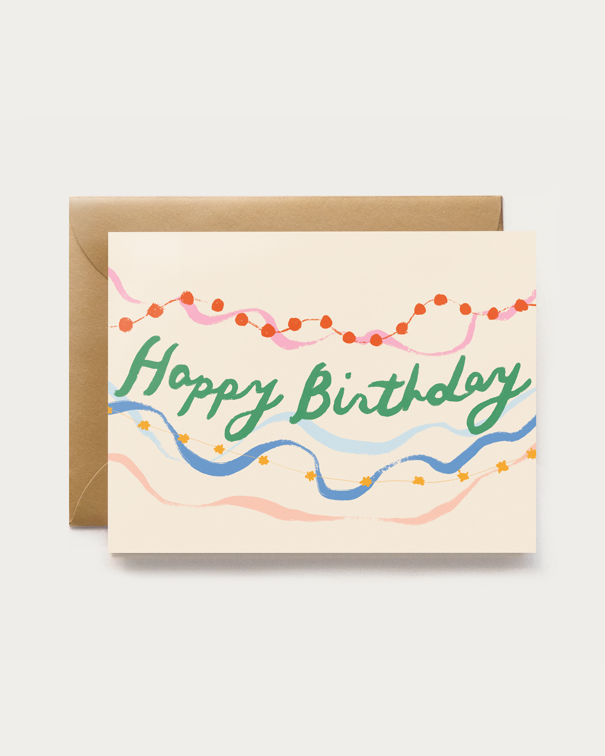 Birthday card with colorful text and streamers
