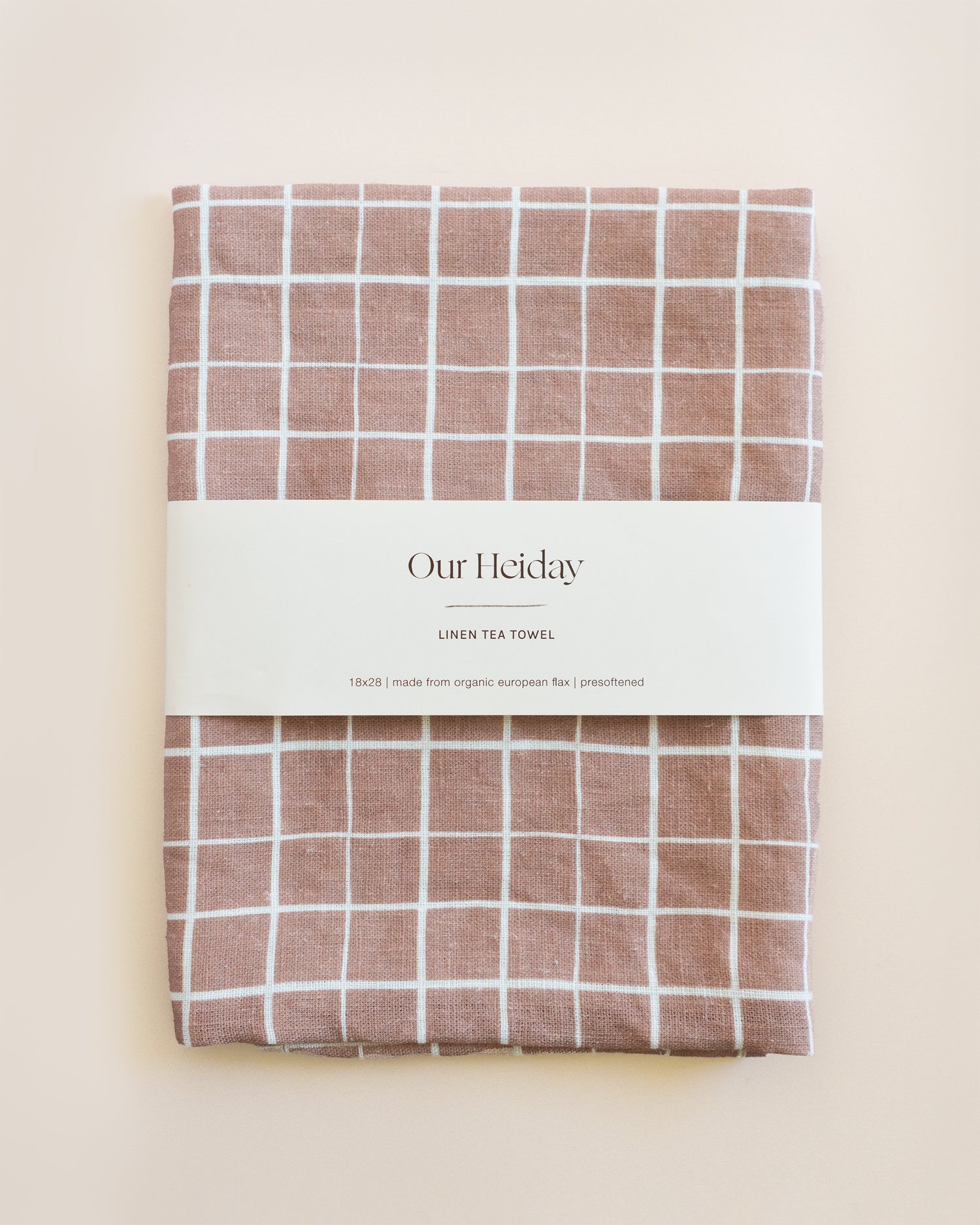 loose grid mocha colored linen tea towel