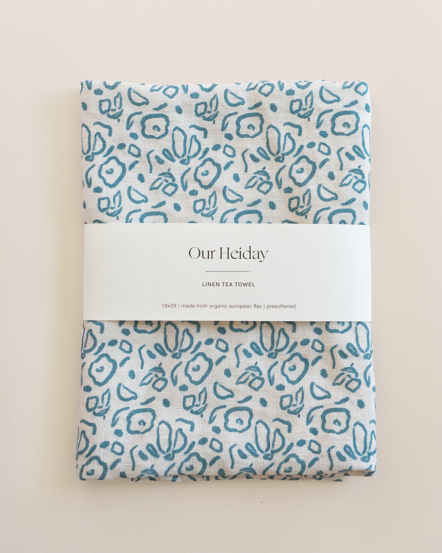 teal floral linen tea towel by our heiday