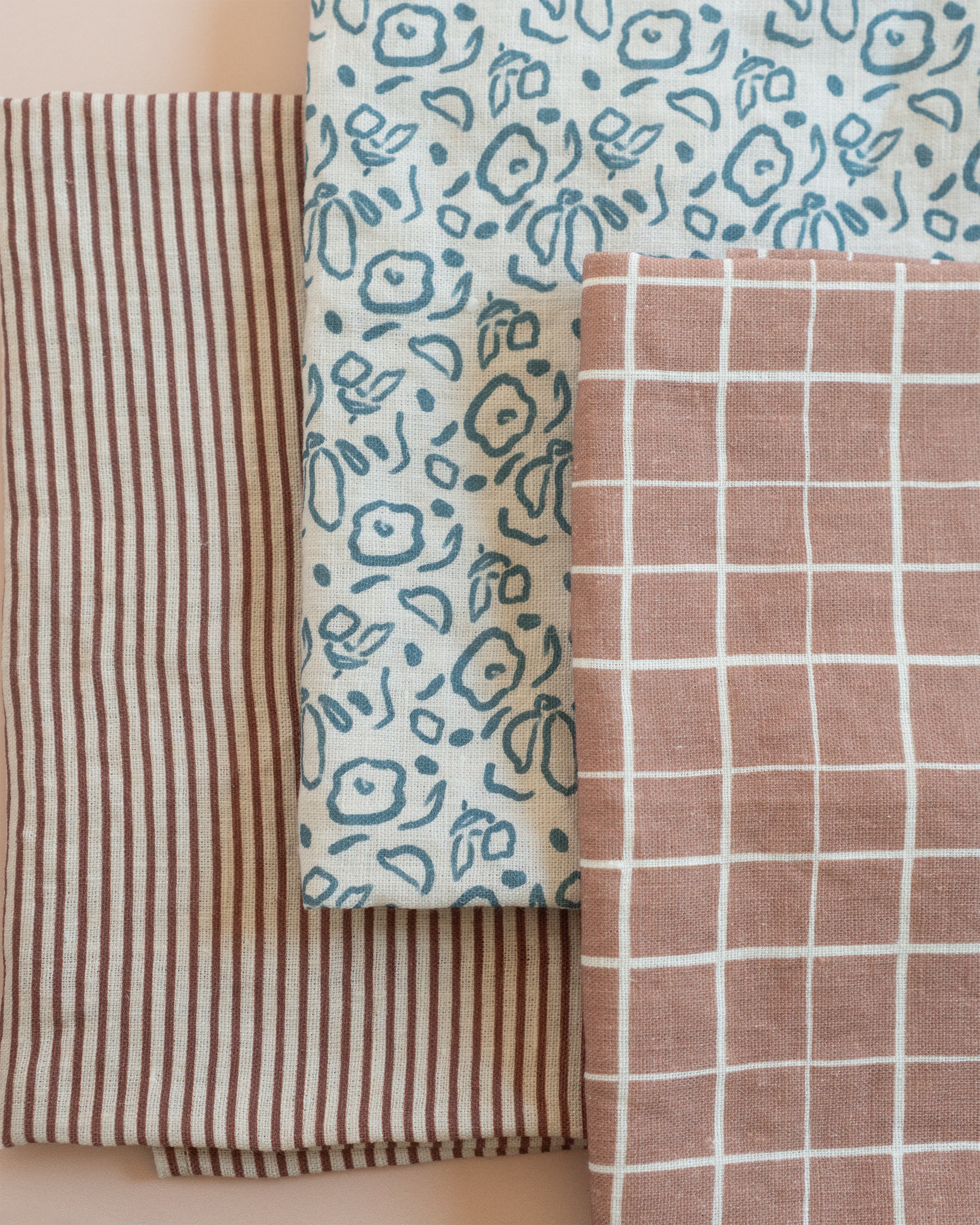 Loose Grid Mocha Linen Tea Towel