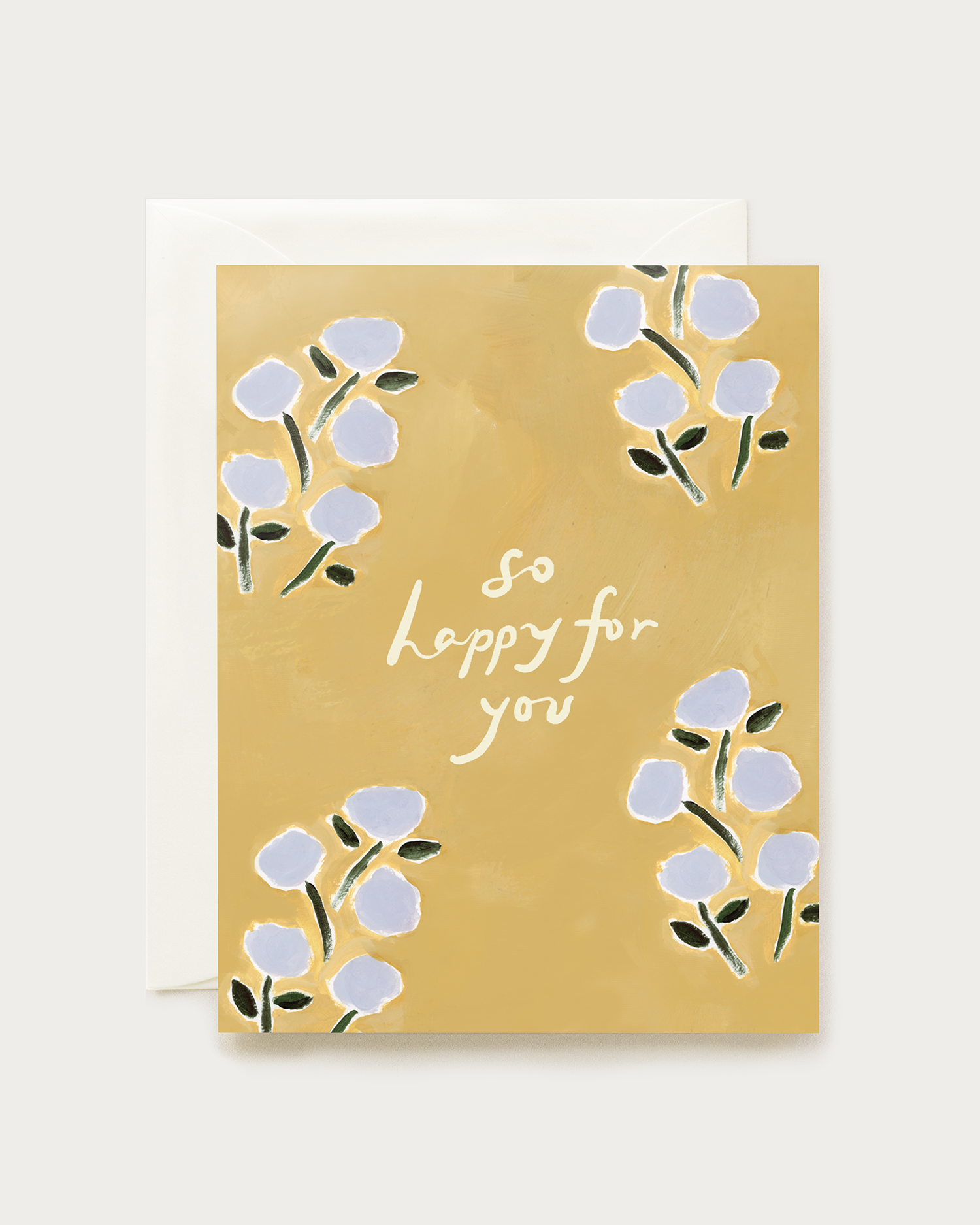 greeting card that say so happy for you with a thistle pattern