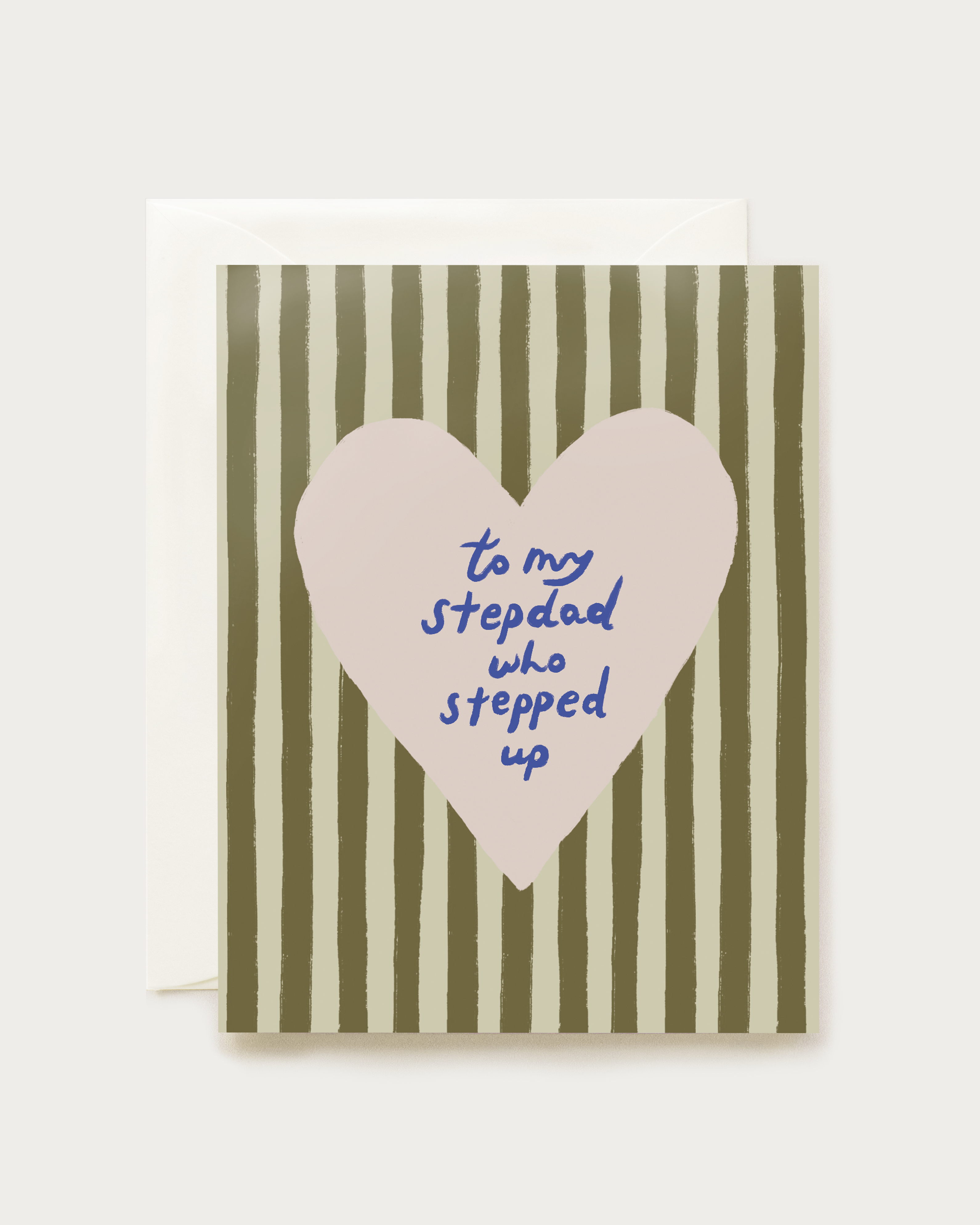 greeting card for a stepdad with a heart and green stripes