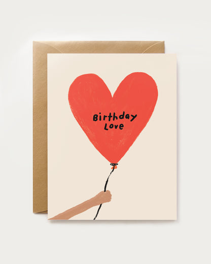 Greeting card with a red heart balloon and &