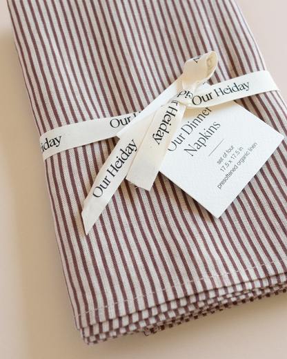 set of 4 linen dinner napkins wine striped