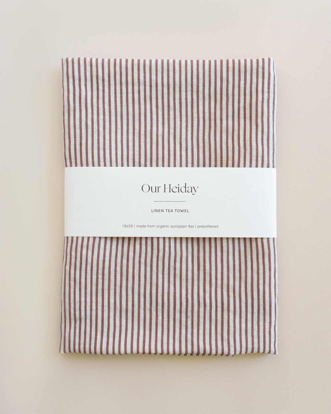 wine colored striped linen tea towel 