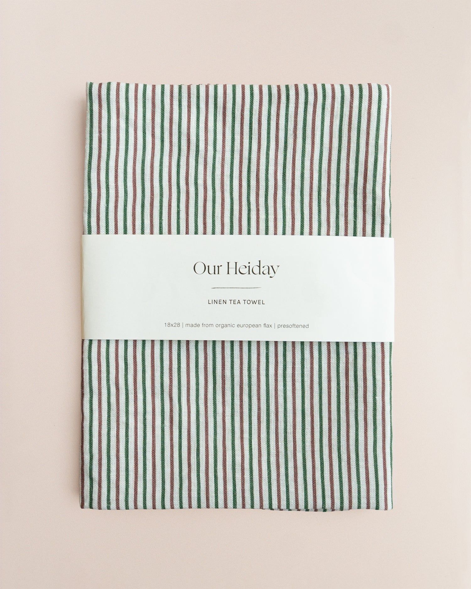 vintage red and green stripe holiday linen tea towel by our heiday 