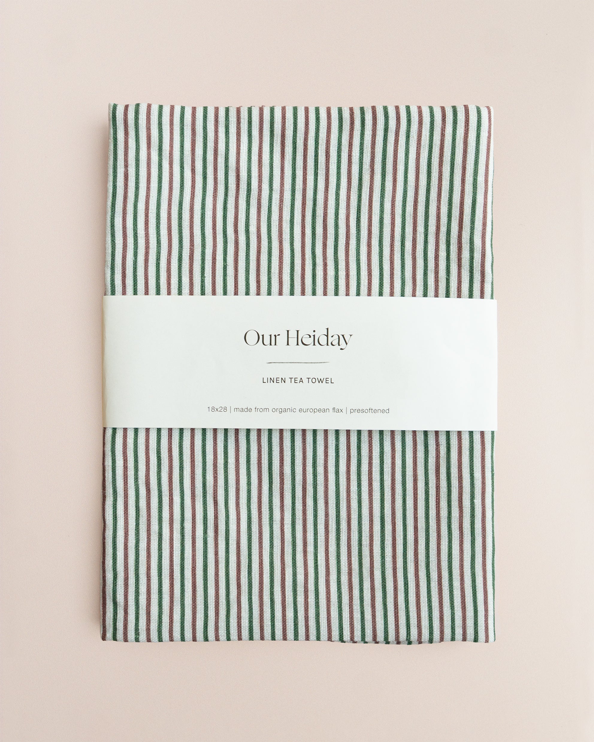 vintage red and green stripe holiday linen tea towel by our heiday 