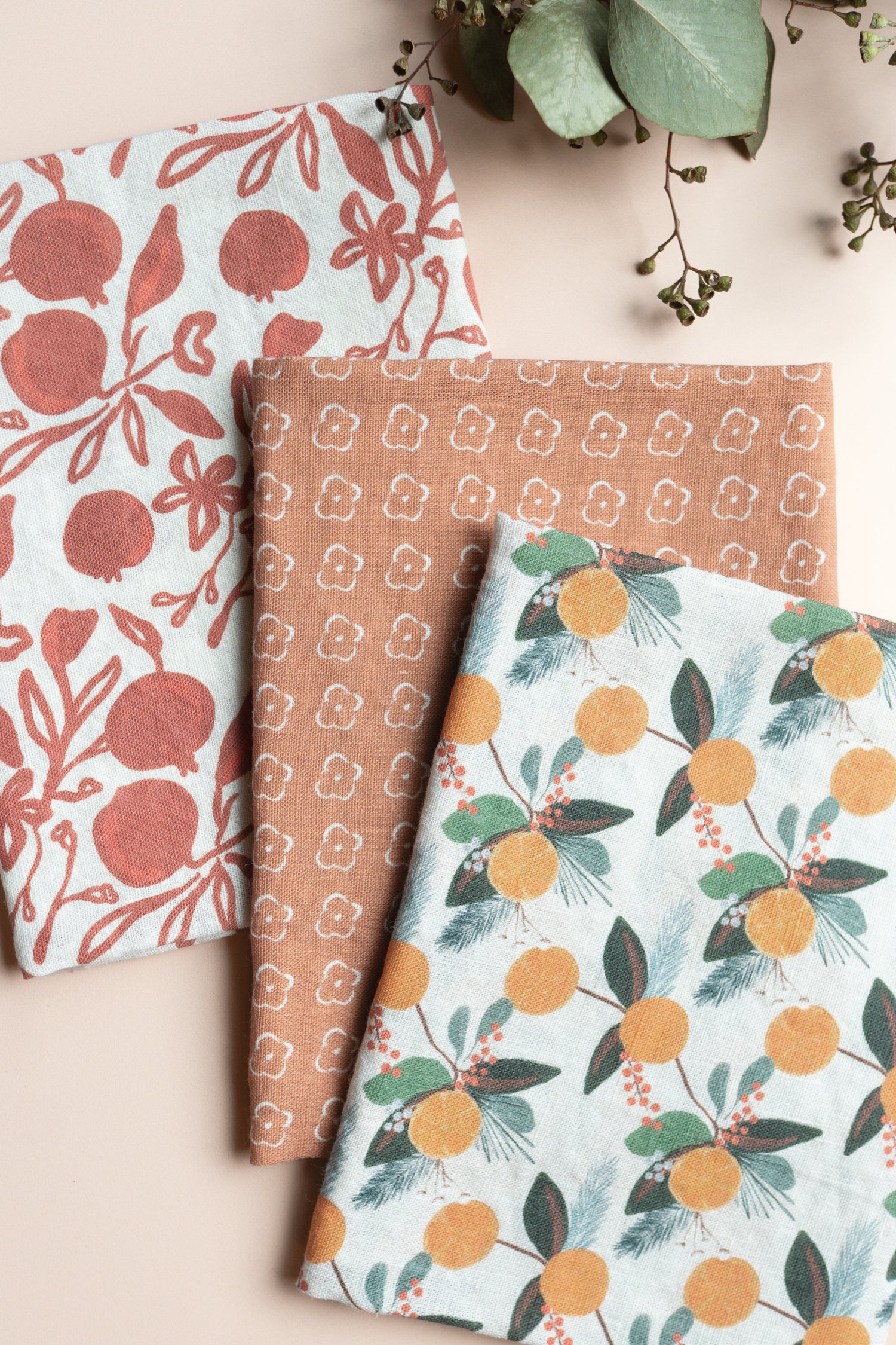 Winter Citrus Linen Tea Towel