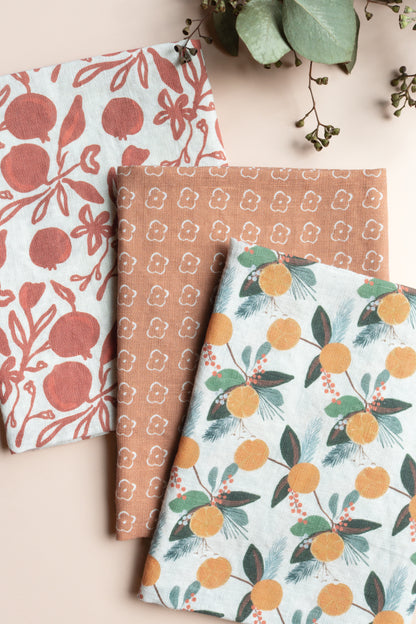 Winter Citrus Linen Tea Towel