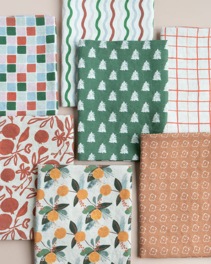 Loose Grid Crimson Linen Tea Towel