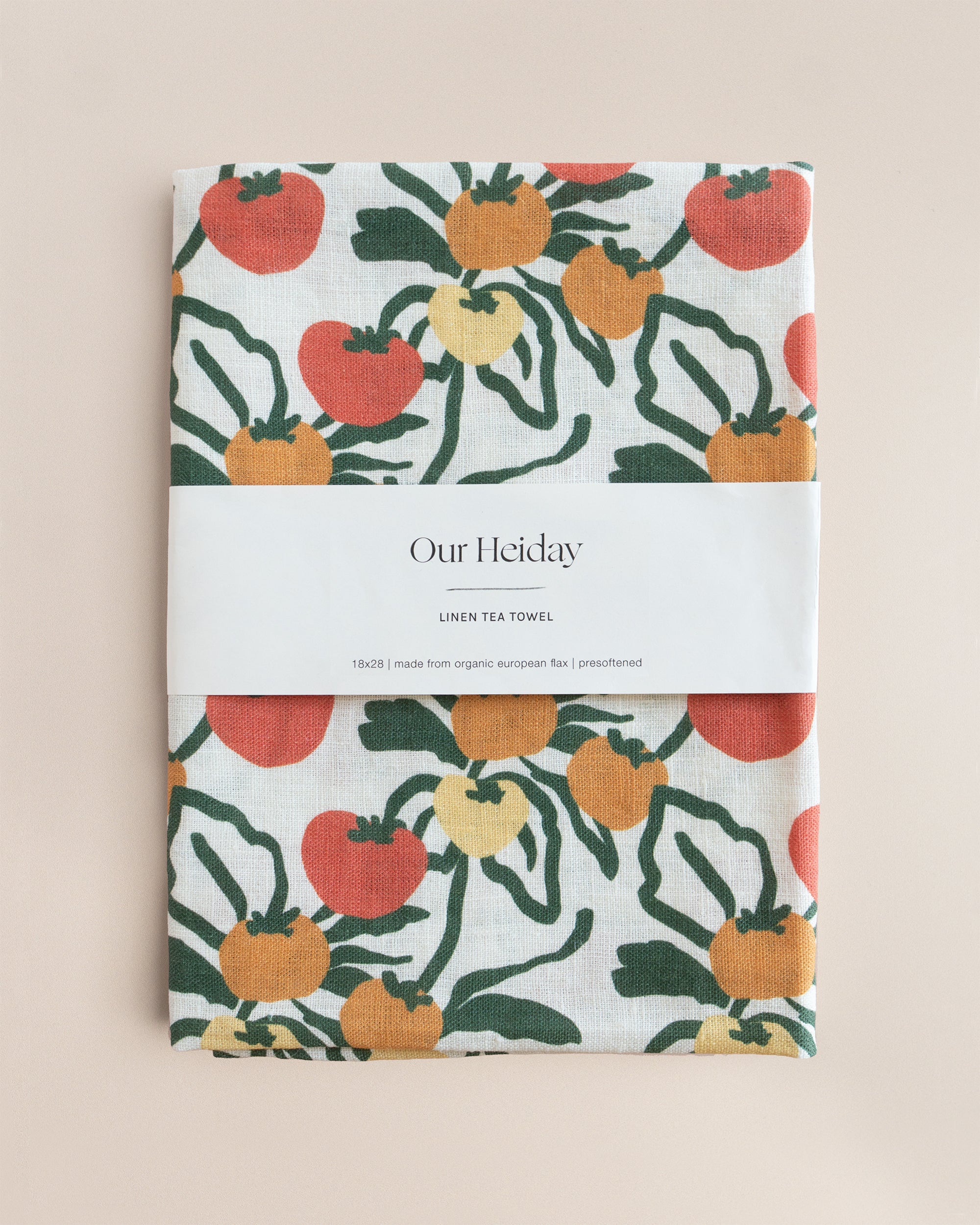 tea towel with tomatoes on a vine pattern our heiday