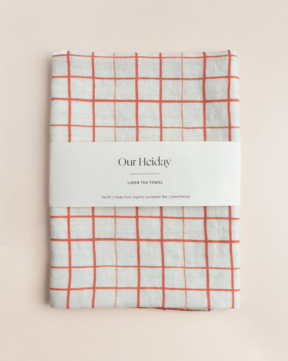 Loose Grid Crimson Linen Tea Towel