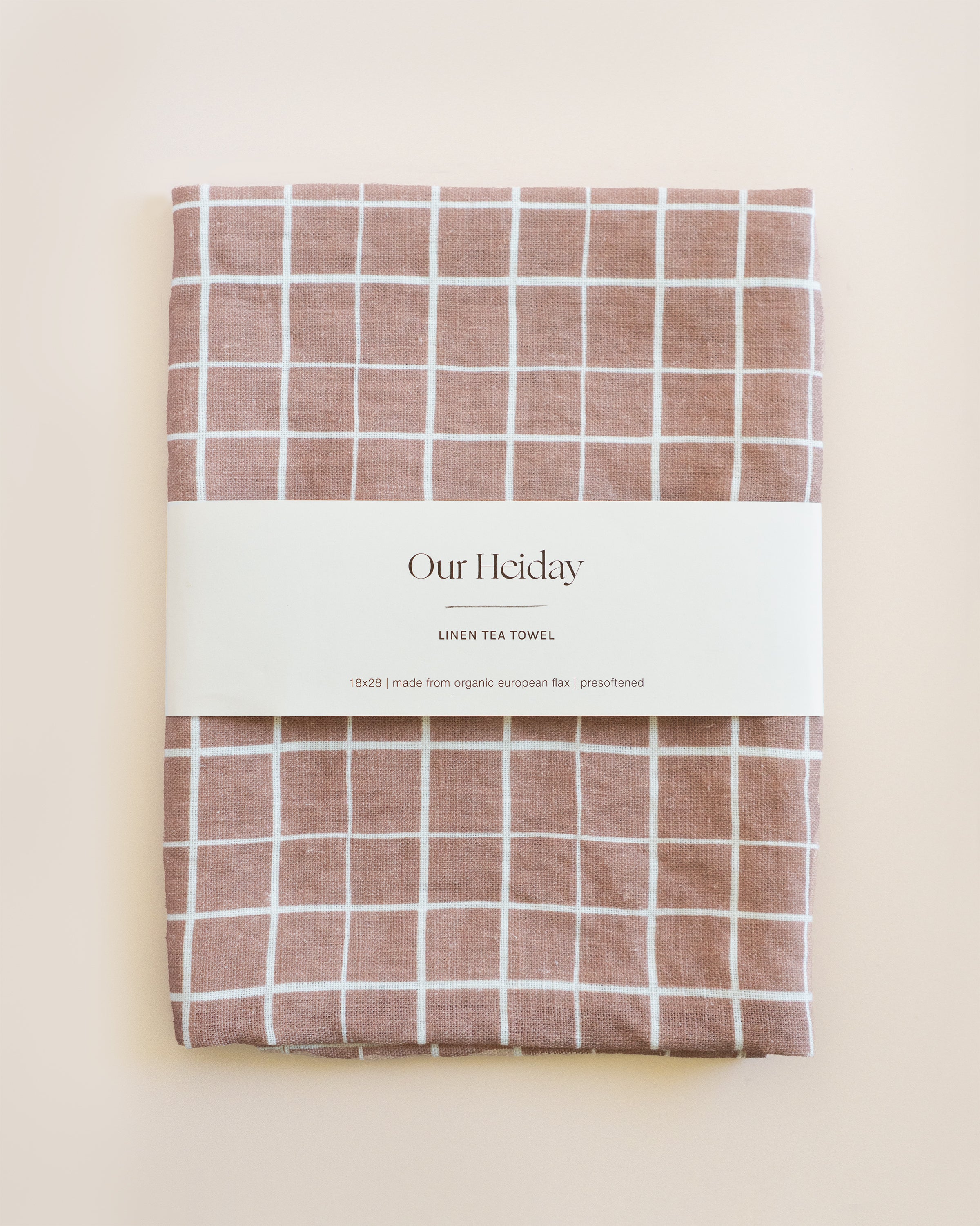 loose grid mocha colored linen tea towel 