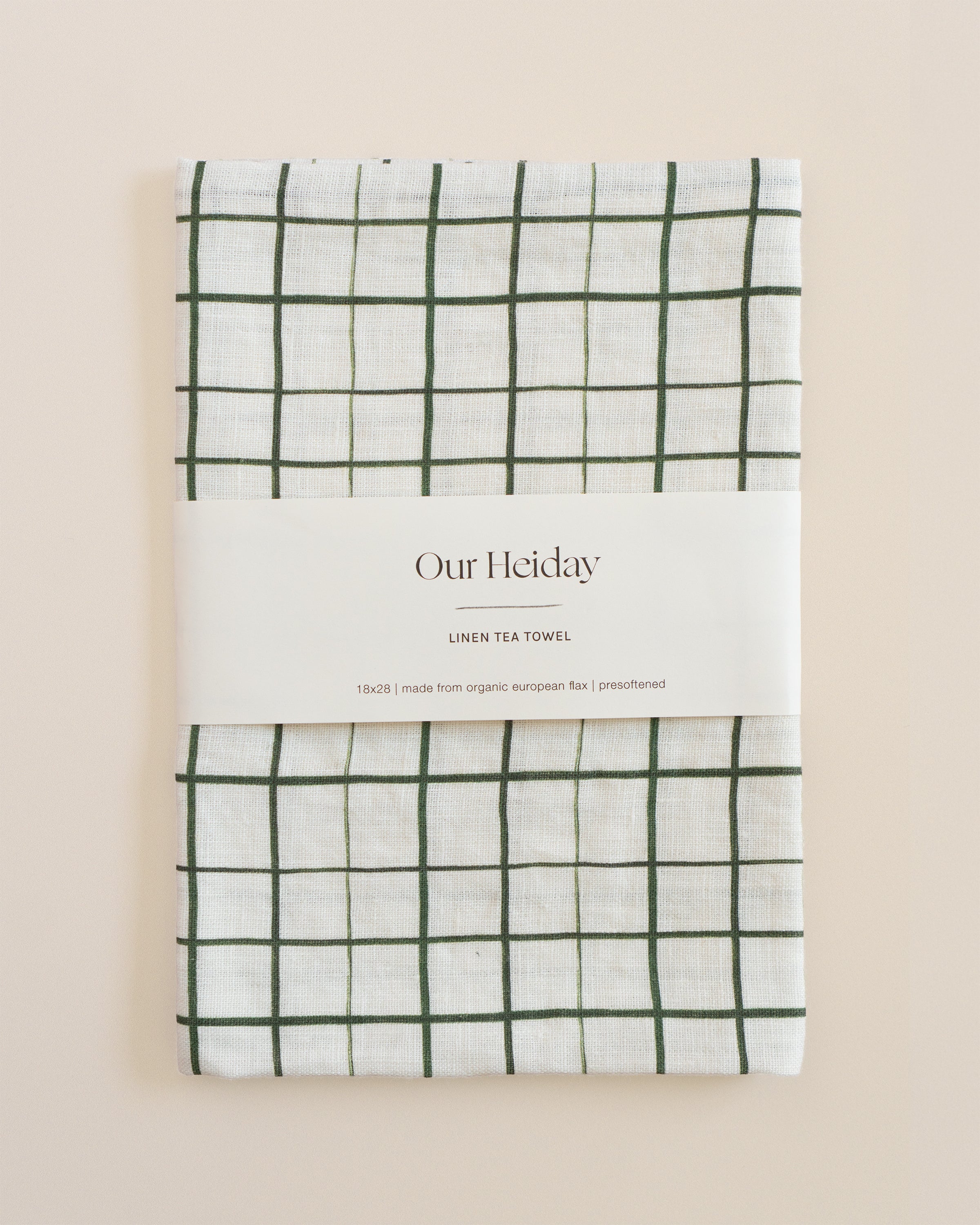 Loose Grid Forest Linen Tea Towel