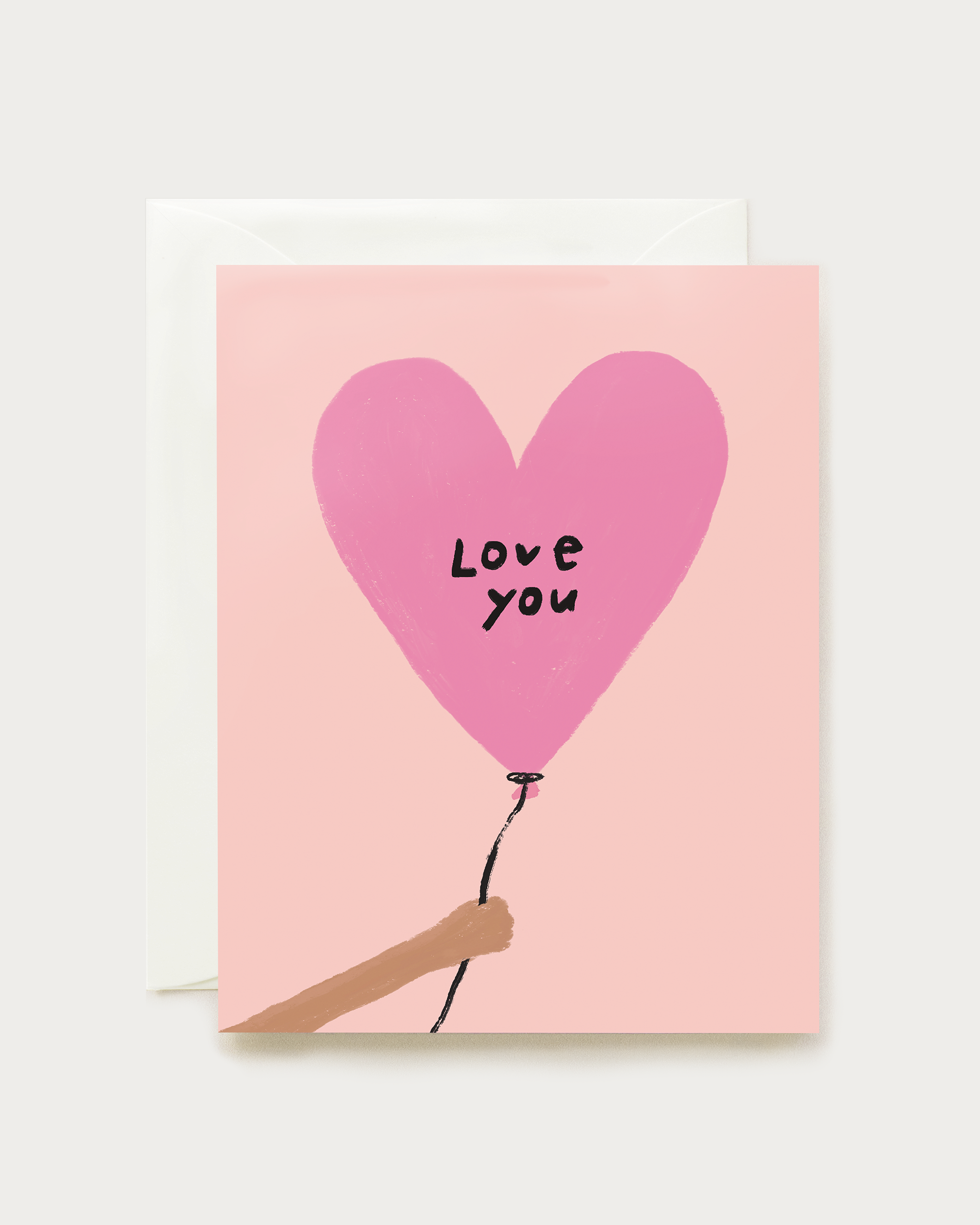 Card with a pink heart balloon and &