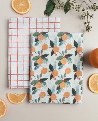 Loose Grid Crimson Linen Tea Towel