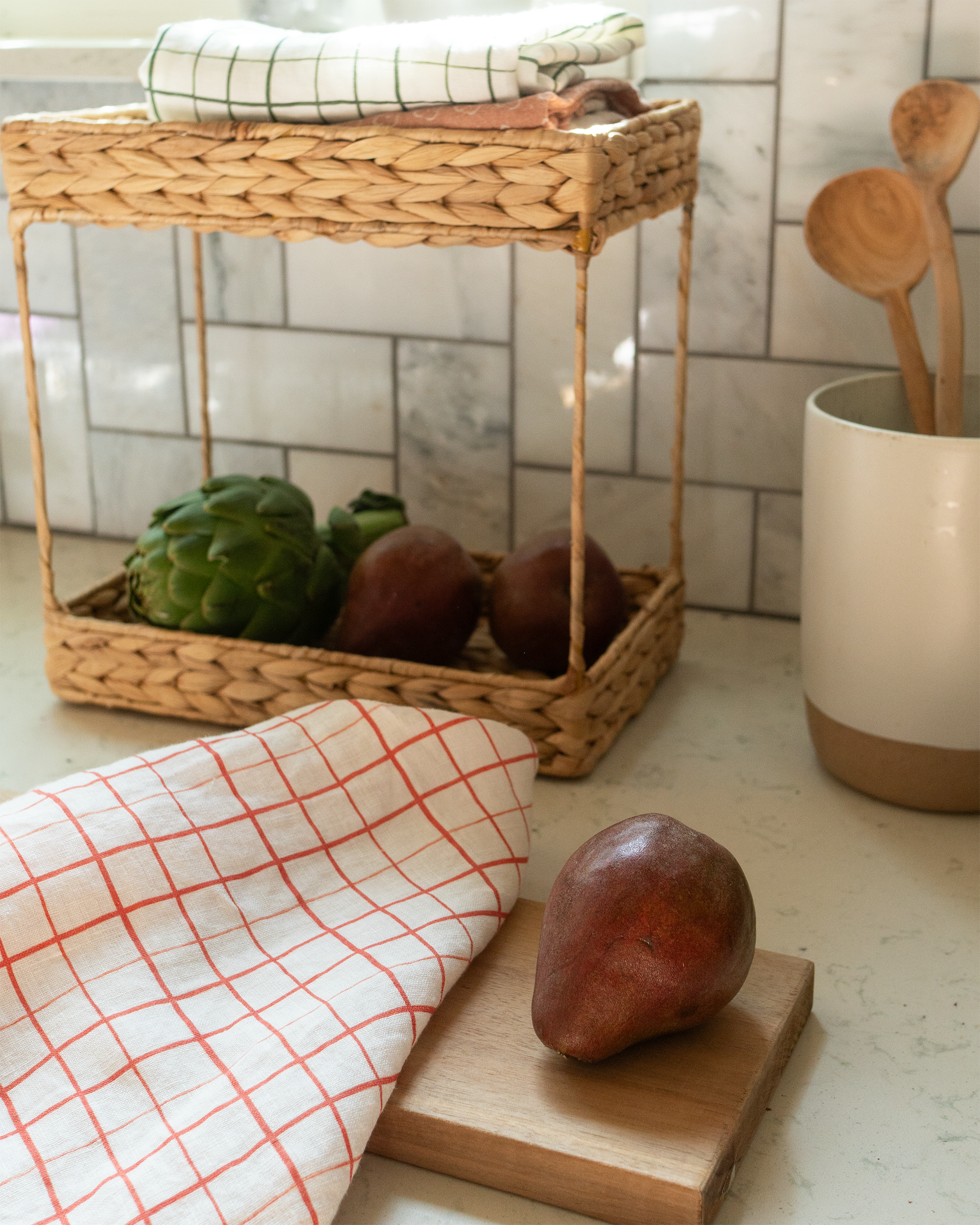 Loose Grid Linen Tea Towel