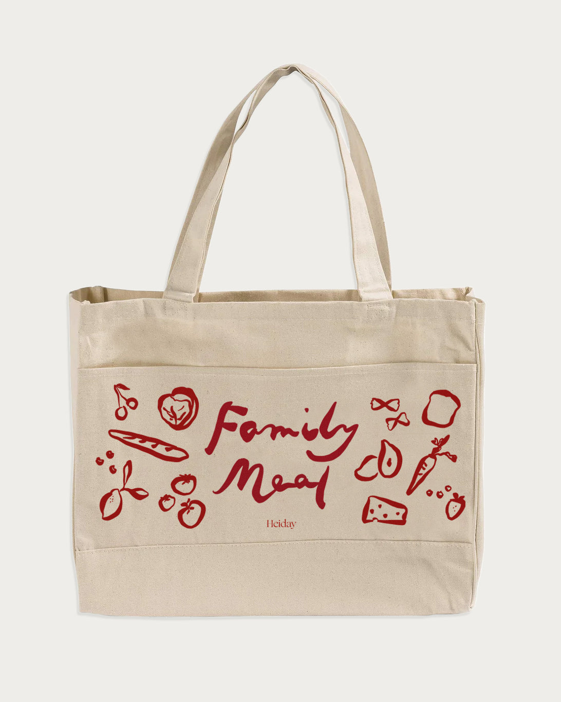 heiday tote bag with images of food