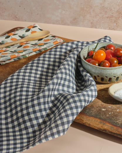 Gingham Navy - Linen Tea Towel