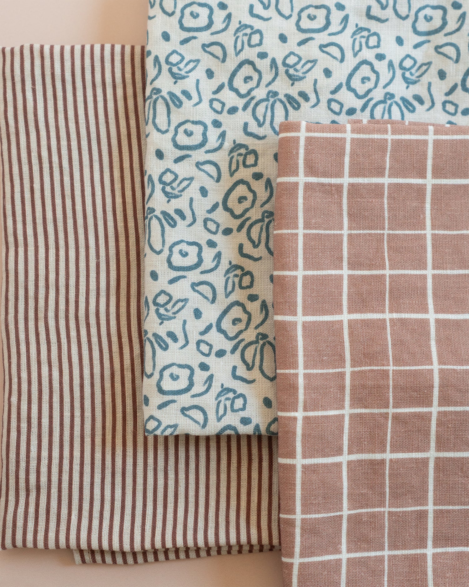 Loose Grid Mocha Linen Tea Towel