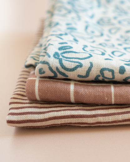 Loose Grid Mocha Linen Tea Towel