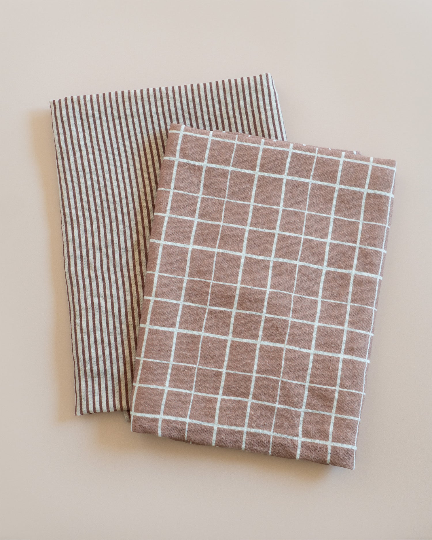 Loose Grid Mocha Linen Tea Towel