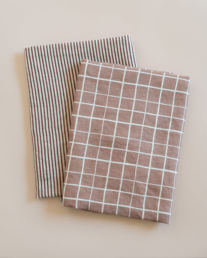 Loose Grid Mocha Linen Tea Towel