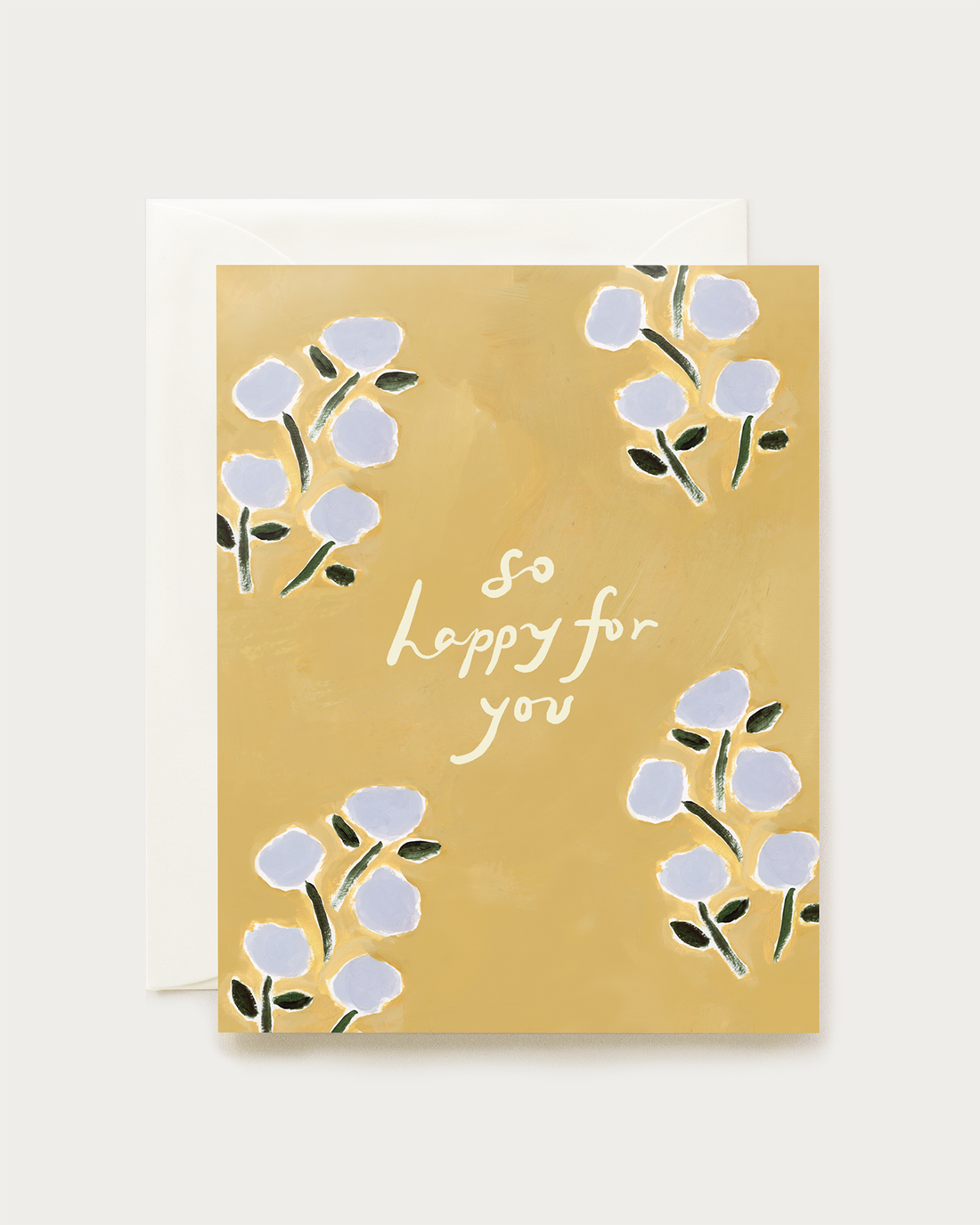 greeting card that say so happy for you with a thistle pattern