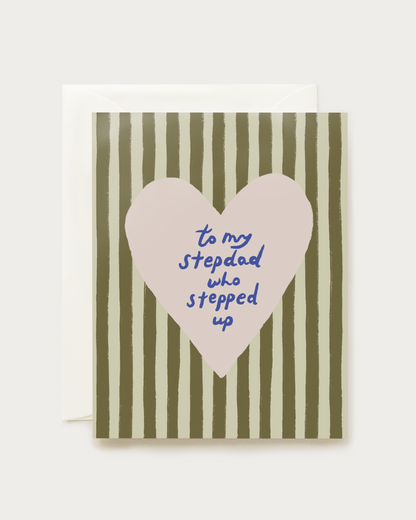 greeting card for a stepdad with a heart and green stripes 