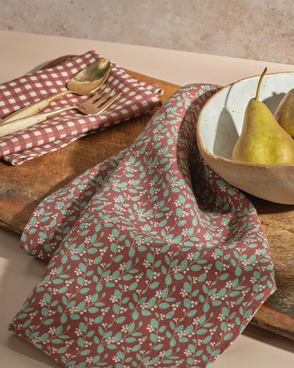 Winter Berries Linen Tea Towel