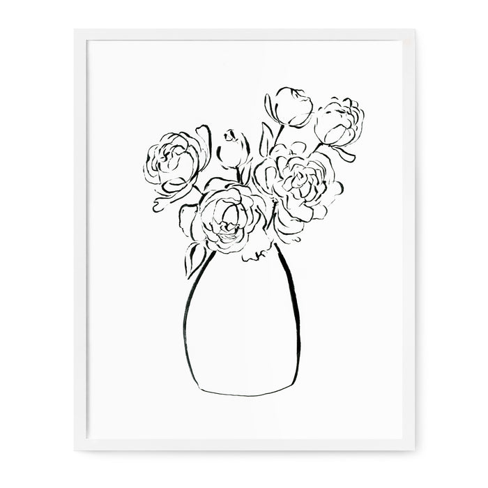 Floral Line Drawings - Peonies Print